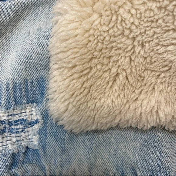 SOLD!!! Free People Denim Plaid Flannel Lined Jacket with Sherpa Collar Fan Fav - Picture 7 of 7